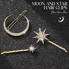 Bartosi Rhinestone Moon Hair Clips Star Hairpins Crystal Decorative Bobby Pins Retro Bride Wedding Hair Pins Side Clip Hair Accessories for Women and Girls (Pack of 3) (Bronze)