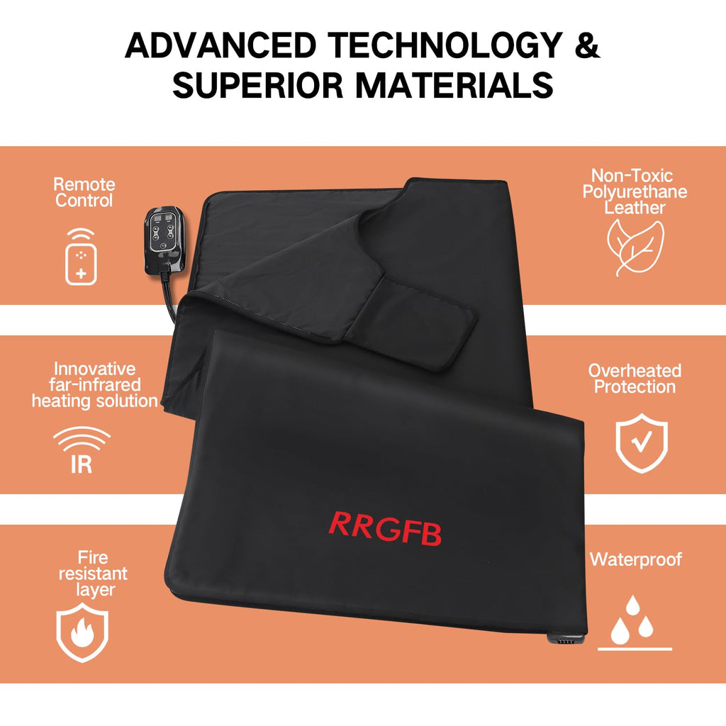 RRGFB Infrared Sauna Blanket, Durable PU Leather Cover Detox & Relaxation at Home Adjustable Timer, Size 6 ft x 2.6 ft
