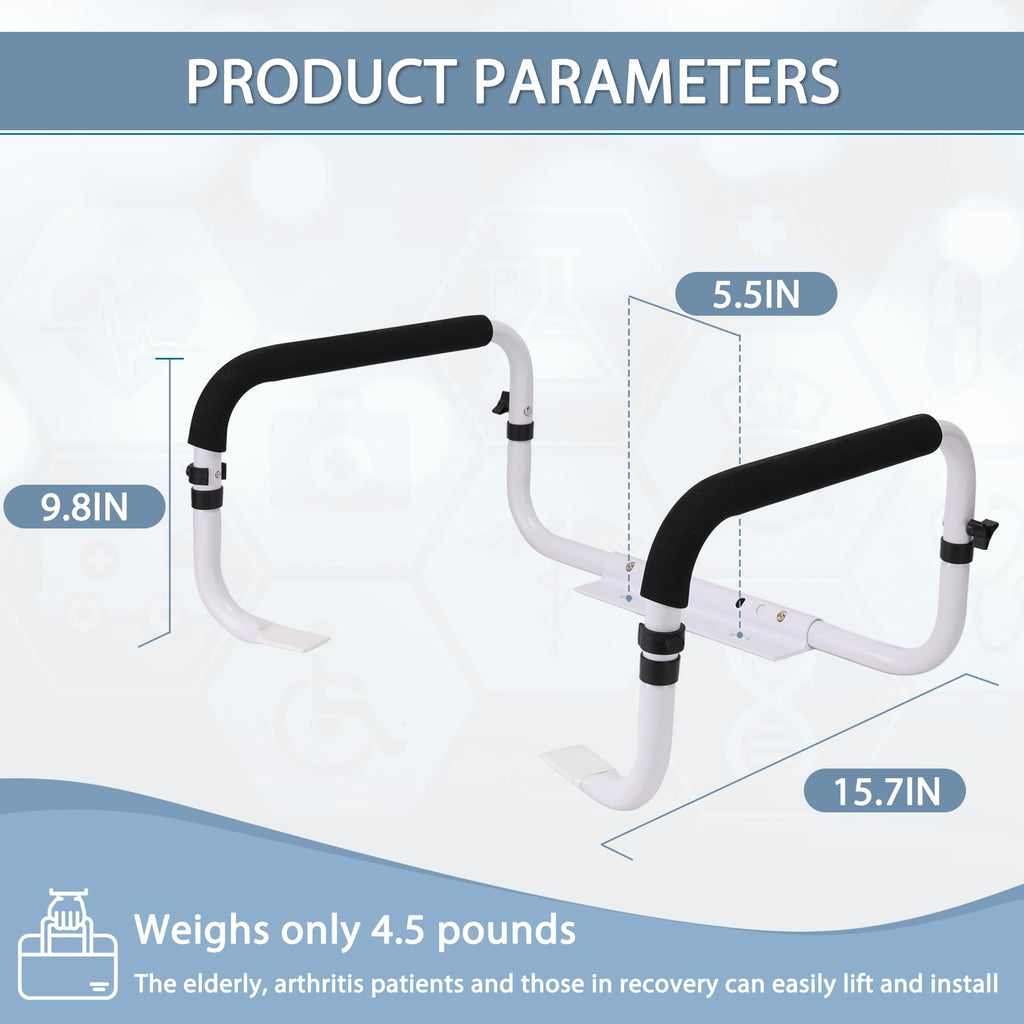 Toilet Safety Rail, Toilet Grab Bars for Seniors and Disabled with Adjustable Width, Toilet Safety Frame for Seniors Supports 350lbs (White - Capacity 350 lbs)