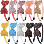 XIMA 10pcs Glitter Sequin Bow Hairband Shiny Bow Knot Teeth Plastic Headbands for Kids Hair Accessories