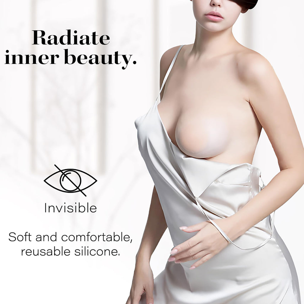 4 Pairs Pasties Women Nipple Covers Reusable Adhesive Silicone Nippleless Covers Bra for Dress Cream (2 Round+2 Flower)