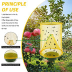 Ranch Fly Traps Outdoor Hanging Stable Fly Trap Reusable Fly Killer Cage Fly Catcher Bag with Bait Tray,Fly Repellent for Outdoor and Indoor Hanging Farms,Stable,Garden,Orchard,Park (Yellow)