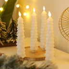 Fo32won Snowy White LED Flameless Taper Candles Battery Operated with Remote and Timer, Set of 4 Christmas Real Wax Window Candlesticks with 3D Flame Wick, 10 Inches Flickering Christmas Candlesticks