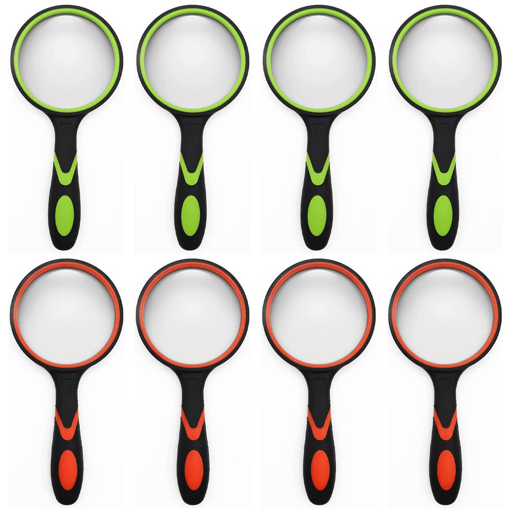 SHENGQIDZ 8 Pack 8X Handheld Magnifying Glass Reading Magnifier for Seniors and Kids, 50mm Magnifying Glass Lens with Non-Slip Rubber Handle for Reading Hobbies and Science