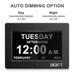 Bgift Digtal Clock with Day and Date for Seniors, Large LCD Time Display, Auto Dimmable, 12 Alarm Settings - Best Gift for Elderly