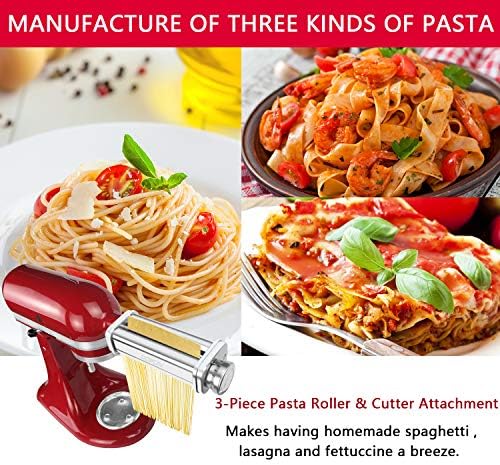 Pasta Attachment for KitchenAid Stand Mixer, 3 Piece Pasta Making Kit Including Pasta Roller, Cutter for Authentic Spaghetti and Fettuccine Sheets, Durable Noodle Accessories by Cofun