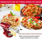 Pasta Attachment for KitchenAid Stand Mixer, 3 Piece Pasta Making Kit Including Pasta Roller, Cutter for Authentic Spaghetti and Fettuccine Sheets, Durable Noodle Accessories by Cofun