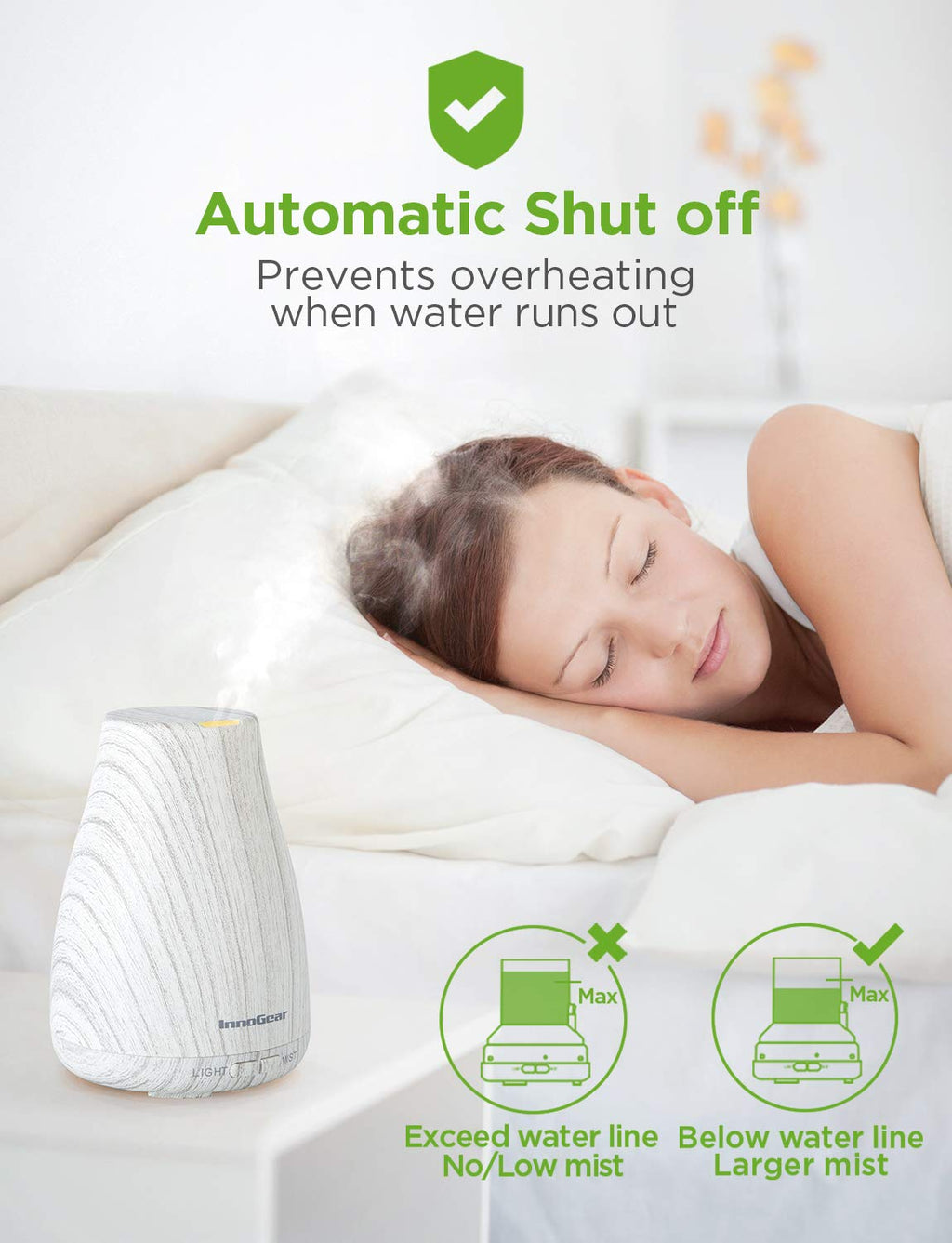 InnoGear Essential Oil Diffuser, Premium 5-in-1 Diffusers for Home Scent Aromatherapy Diffuser Air Desk Humidifier for Bedroom Large Room Office 7 Color LED 2 Mist Mode Waterless Auto Off, White Grey