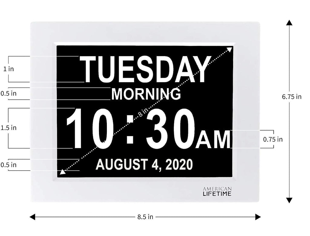American Lifetime 【New 2024】 Dementia Clock Large Digital Clock for Seniors, Digital Clock Large Display with Custom Alarms, Clock with Day & Date for Elderly, Large Number Digital Clock White