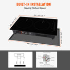 VEVOR Electric Cooktop, 2 Burners, 12'' Induction Stove Top, Built-in Magnetic Cooktop 1800W, 9 Heating Level Multifunctional Burner, LED Touch Screen w/Child Lock & Over-Temperature Protection