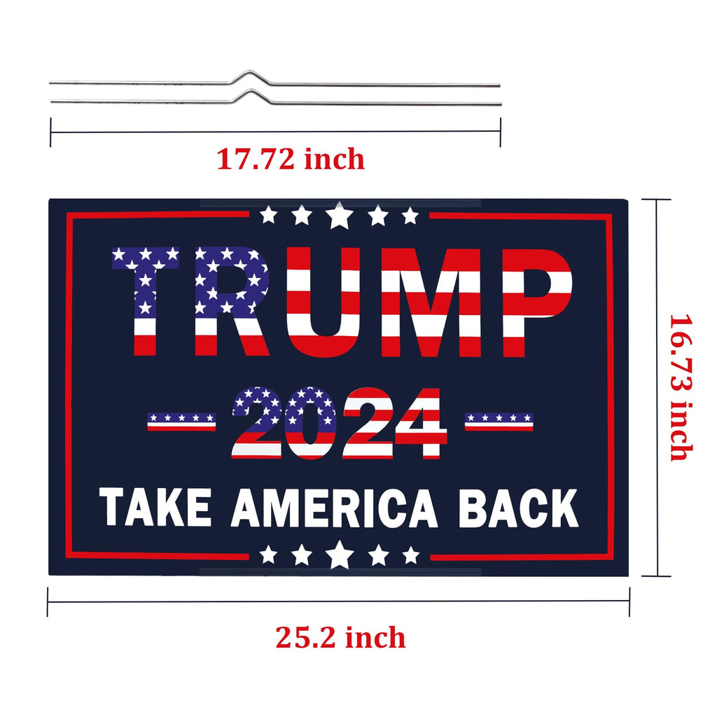 Trump 2024 Yard Sign with Metal Stakes, Double Sided 25x16 Inch Donald Trump Take America Back Signs, Placard Outdoor Voted Signs for Trump Lawn Signs Rally Decoration Lawn Yard Signs