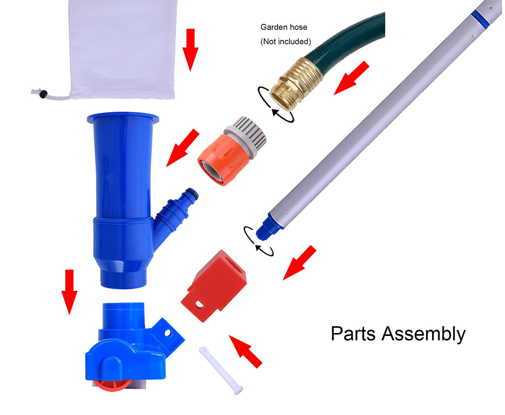 Jet Vacuum W/ 6 Section Poles of 57" for Frame Aboveground/Inflatable Pool Spa, No Electric Power Needed, Use Garden Hose Water Pressure to Vacuum (A Telescopic Pole Can Be Used with This Vacuum)