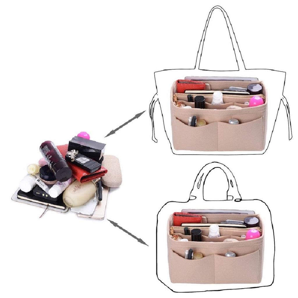 Purse Organizer Insert, Felt Bag Organizer with Metal Zipper, Handbag & Tote Shaper, For Speedy Neverfull Tote, 7 Sizes(Medium, Beige)