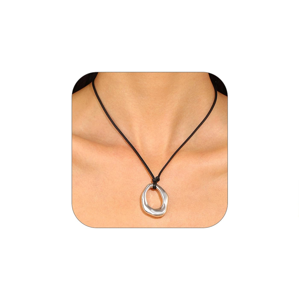 Statement Modern Geometric Hollow Square Pendant Rope Chain Necklace for Women Bold Fashion Layering Collarbone Jewelry Party Wear Accessory (Silver A)