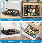 Marbrasse Expandable Desk Drawer Organizer, Mesh Drawer Organizer Tray with 10 Adjustable Compartments, Desk Organizers and Accessories, 5 Dividers Drawer for Office Supplies, Makeup & Vanity (Black)