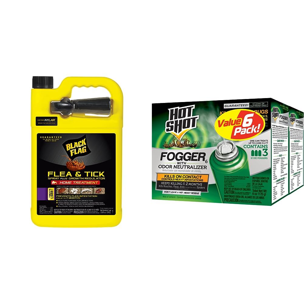 Black Flag 11093 B00PVN1ST8 Extreme Flea Killer Plus Growth Regulator RTU for Insects, 1-gal & Hot Shot Fogger with Odor Neutralizer, Kills Roaches, Ants, Spiders & Fleas