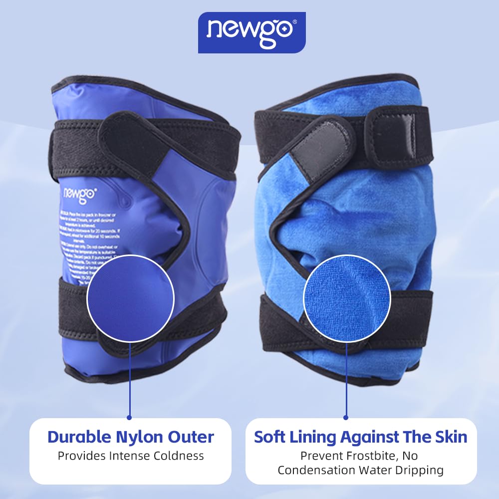 NEWGO XXXL Knee Ice Pack Wrap for Knee Replacement Surgery, Reusable Gel Cold Pack Knee Icing Wrap Around Entire Knee for Knee Injuries, Meniscus Tear, ACL, Swelling - Blue