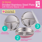 Stainless Steel Divided Plates + Silicone Sleeve and Storage Lid | Baby, Toddler, Kids | Dinner & Snack Plates | 4 Pack