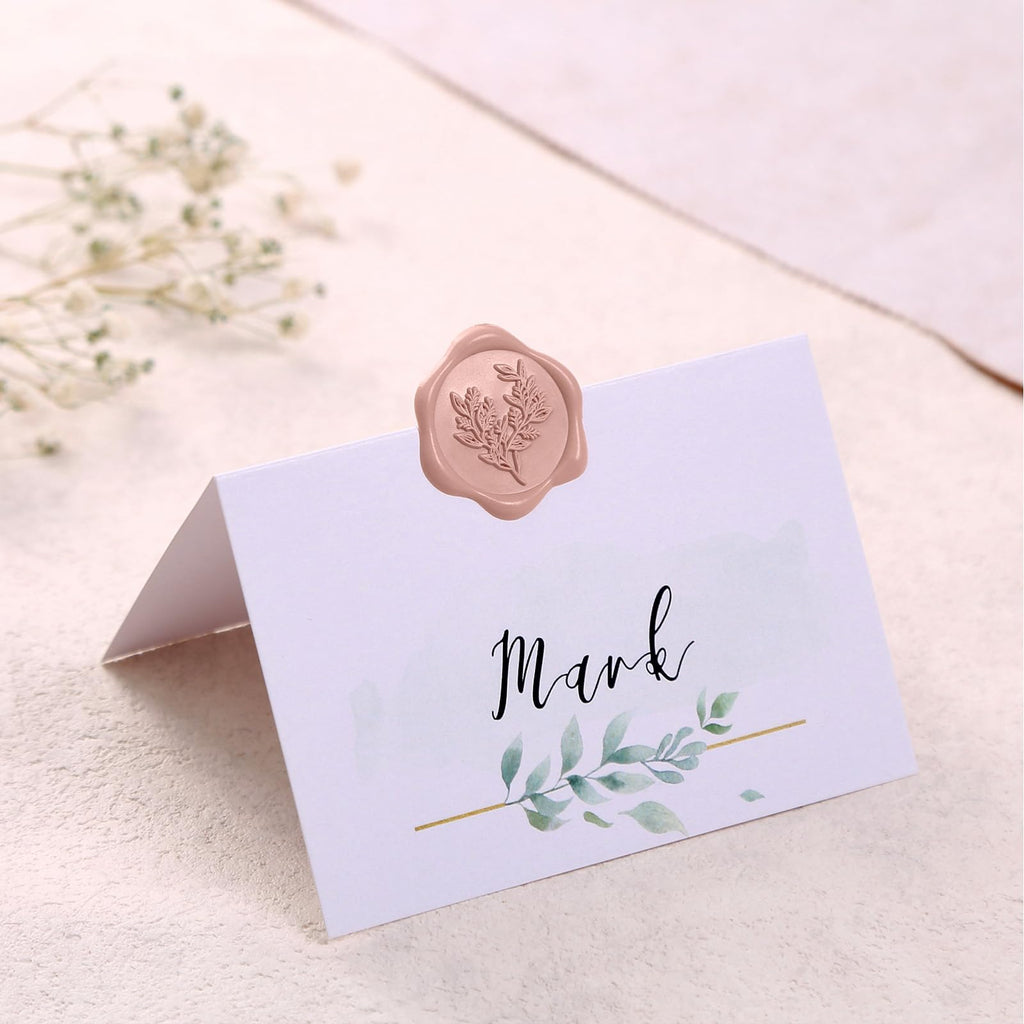 UNIQOOO Wax Seal Stickers - Eucalyptus Wedding Invitation Envelope Seal Stickers, 50 Pcs Self Adhesive Dusty Rose Pink Stickers, Perfect for Invitation, Envelopes, Gift Wrapping, Christmas