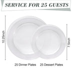 Bestluck 50PCS Clear Plastic Plates, Heavy Duty Disposable Plastic Plates with 25PCS 10.25inch Dinner Plates and 25PCS 7.5inch Dessert Plates, Disposable Plates for Party Wedding