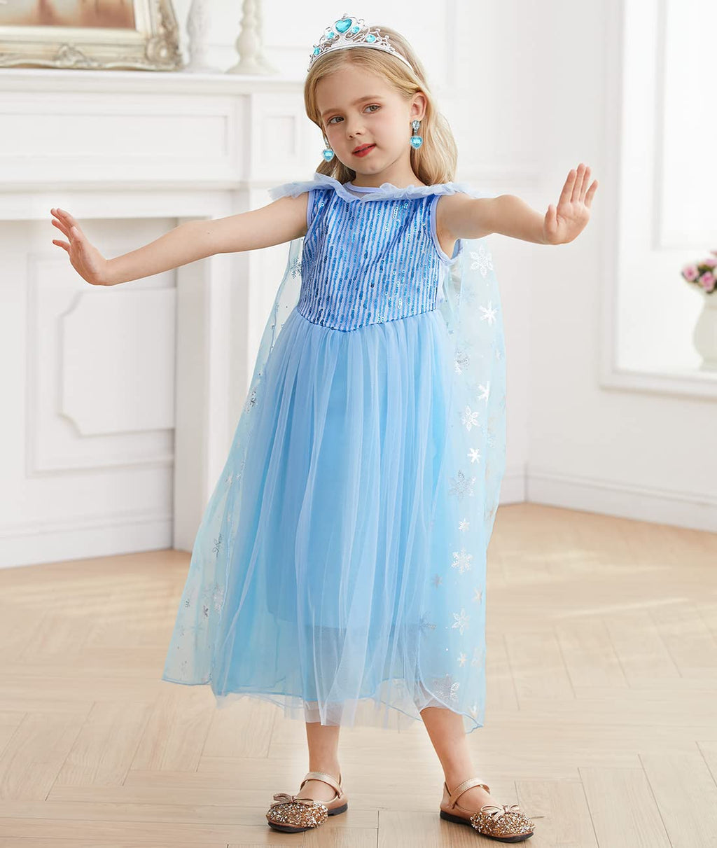 iTVTi Little Girl Princess Dress Halloween Carnival Cosplay Costume with Accessories Blue, 4-5 Years (Tag 120)