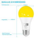 Qualilux Dusk to Dawn A19 LED Bug Light Bulbs Outdoor, 1900K Amber Yellow, 600 Lumen, 9.5W, E26, 4-Pack, HQ-H018