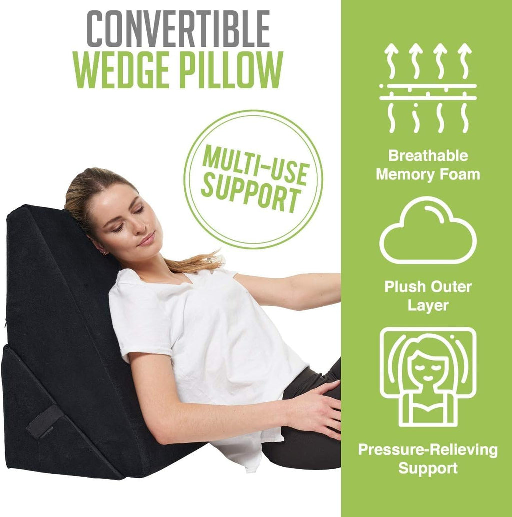 Adjustable Bed Wedge Pillow for Sleeping - 7 in 1 Incline Folding Memory Foam Cushion - Body Positioner System for Legs or Back | Support Pillow Helps Acid Reflux, Anti Snoring, Heartburn, GERD