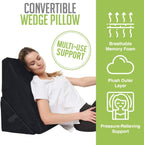 Adjustable Bed Wedge Pillow for Sleeping - 7 in 1 Incline Folding Memory Foam Cushion - Body Positioner System for Legs or Back | Support Pillow Helps Acid Reflux, Anti Snoring, Heartburn, GERD