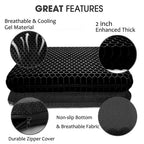 Gel Seat Cushion for Long Sitting, Extra Thick Gel Cushion for Wheelchair Soft Chair Pads Cushion for Office Home Chairs Car Seats Long Trips - Back Sciatica Hip Tailbone Pain Relief Cushion (Black)