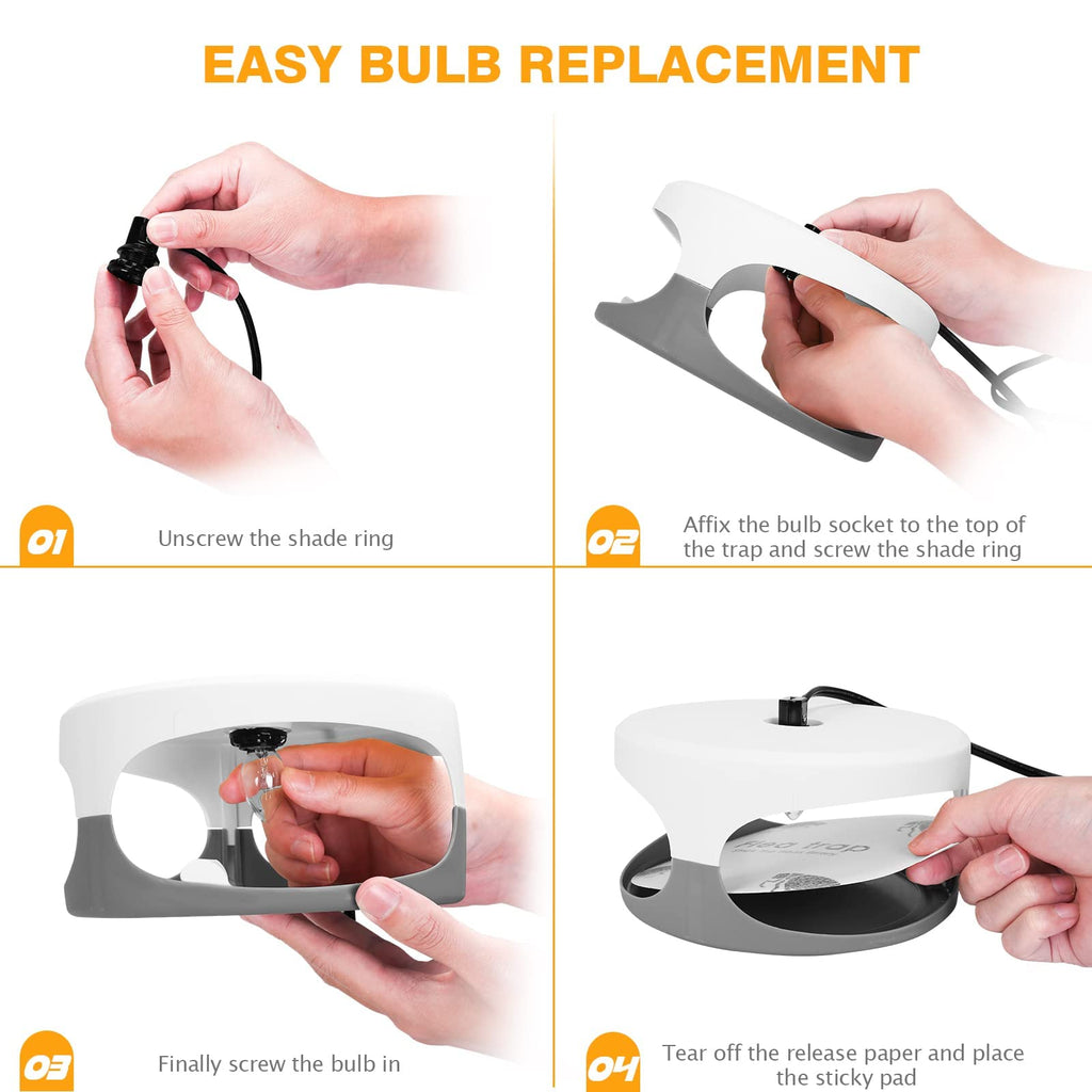 Flea Traps for Inside Your Home 2 Packs, Flea Trap for Indoor, Bed Bug Killer with Sticky Pads & Light Bulb Replacement, Natural Flea Infestation Treatment