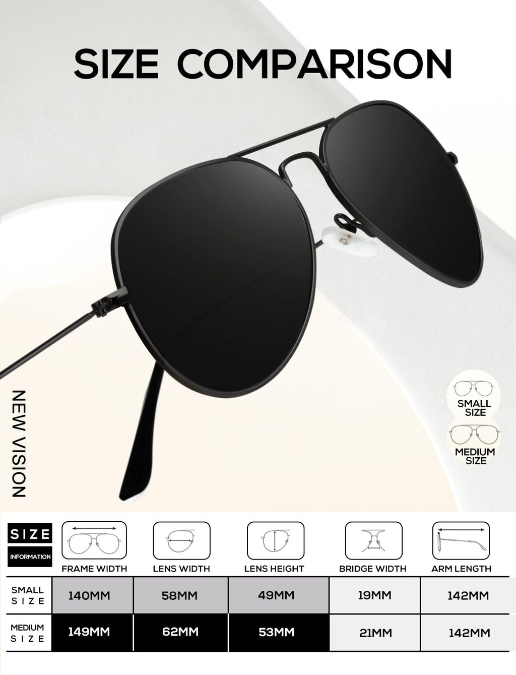 Classic Aviator Sunglasses for Men Women Driving Sun glasses Polarized Lens UV Blocking (3 Pack) 58mm