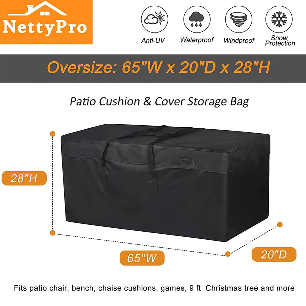 NettyPro Patio Cushion Storage Bags Water-Resistant Extra Large Bag for Outdoor Furniture Christmas Tree Storage Bag 9 Ft, 65 x 20 x 28 Inch, Black