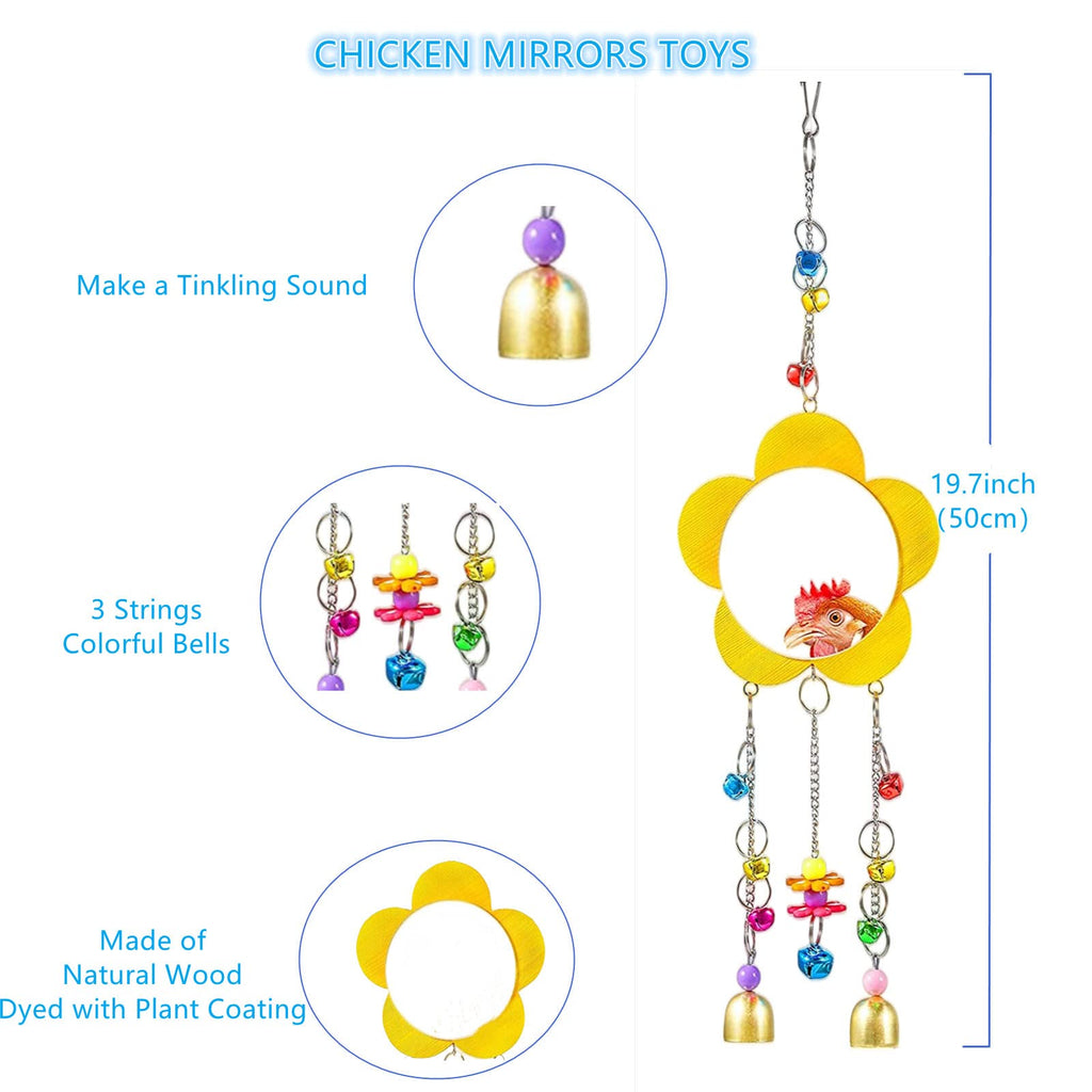 Longer Chain Chicken Toys for Coop Accessories 7PCS, Chicken Swing Ladder Perch roosts, Chicken Xylophone Mirror with Bells Vegetable Fruits Hanging Chicken Feeder for hens Bird Parrot