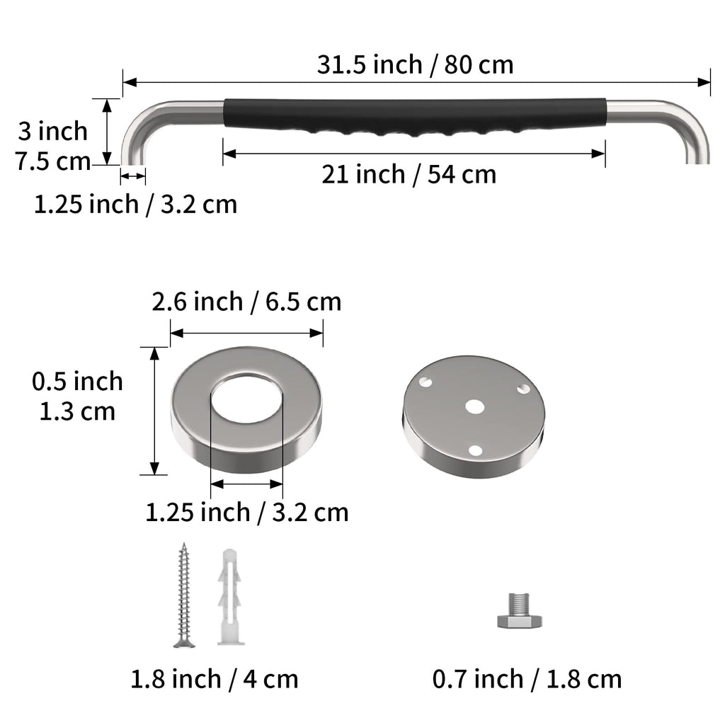 32 Inch Shower Grab Bar w/Anti Slip Rubber Grip, Munzong Stainless Steel Bathroom Grab Bar, Chrome Bathroom Balance Bar,Safety Handrail Support,Handicap Injury Elderly Senior Assist Bath Handle