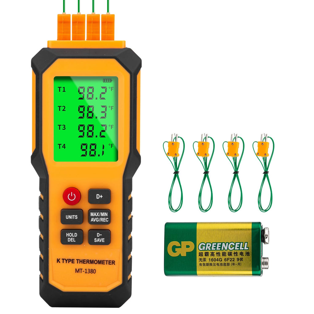 4-Channel K-Type Temperature Thermometer with LCD Backlight Measurement Range- 328℉~2501℉,YMZMeter Temperature Data Logger Comes with 4 PCS Thermocouple Probe Sensor -104℉~752 ℉ 9V Battery Included.