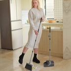 Broom and Dustpan Set, Broom Dust pan, Dustpan with Long Handle, Broom with Dustpan Combo Set, Broom and Dustpan Set for Home, Broom with Dustpan Indoor or Outdoor Broom(Deep Gray&Light Gray)