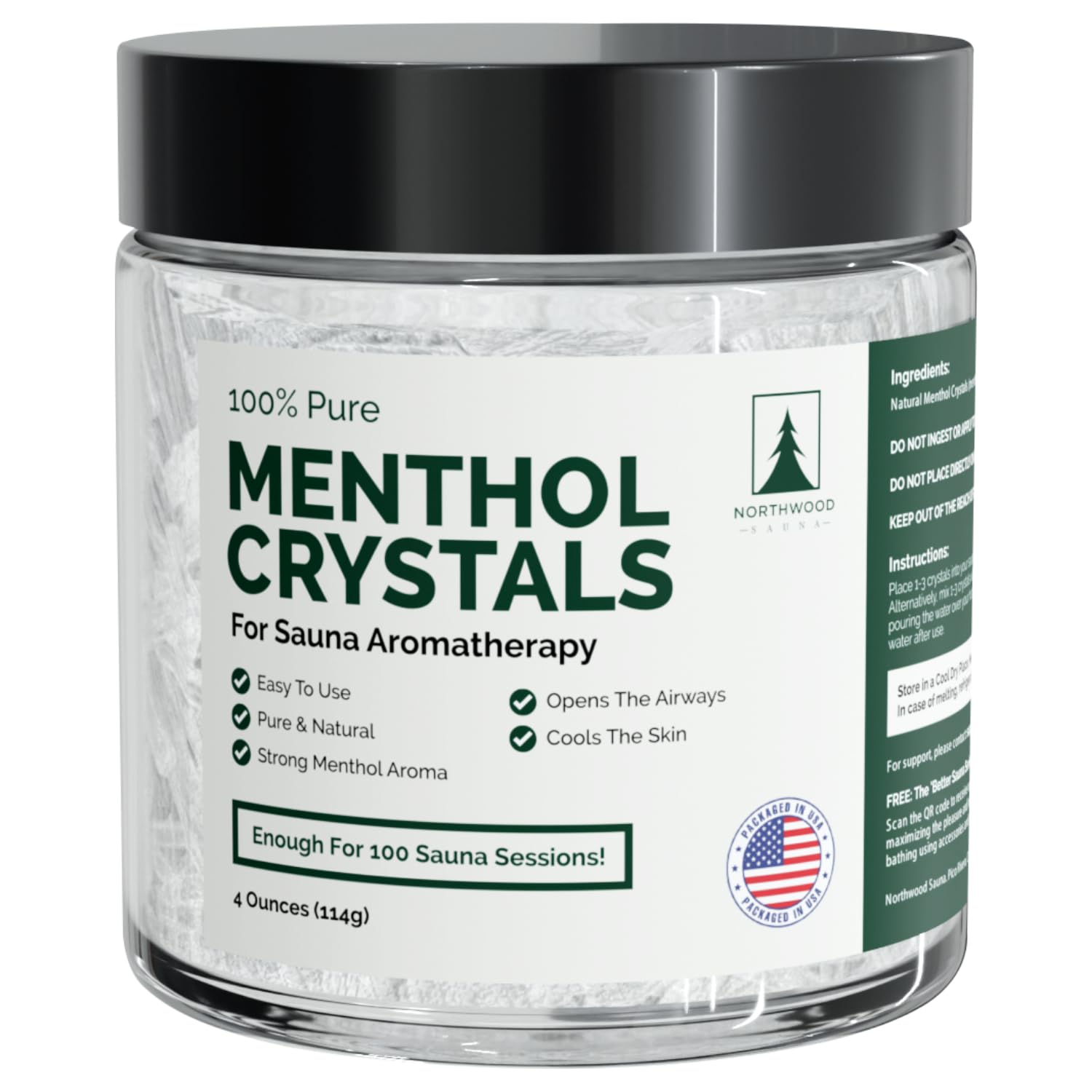 Northwood Sauna - Sauna Menthol Crystals - 100% Pure & Natural - Cooling Aromatherapy Scent & Ice Sensation - 4 Ounces
