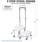 2 Step Stool with Handle for Elderly - Non-Slip Bedside Steps with Adjustable Handrail (450 lbs Capacity)