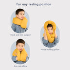 Huzi Infinity Pillow Mini - Kids Travel Neck Pillow - Machine Washable - Home Travel Flight Road Car Train Trips (Ochre Yellow)