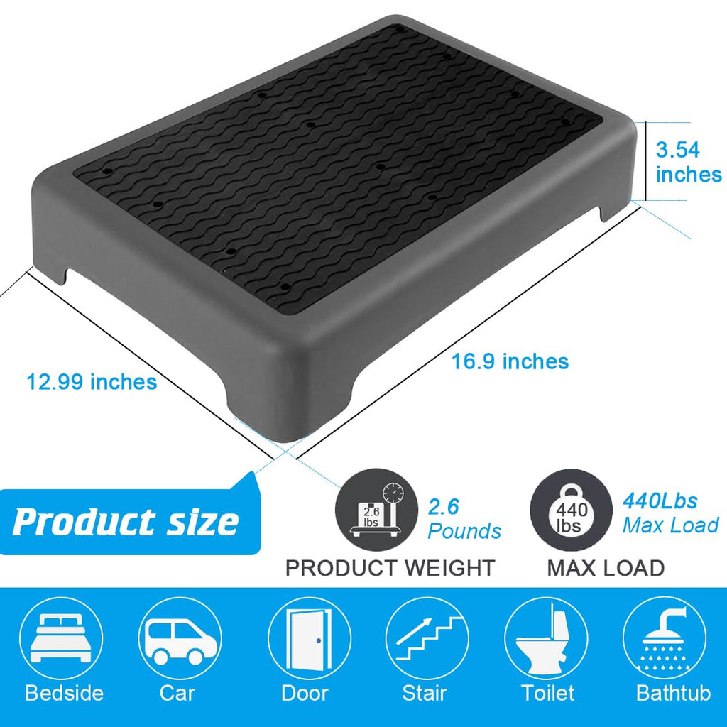 One Step Stool for Adults Elderly Non-Slip Step Platform Indoor and Outdoor Portable Wide Step Riser for Seniors,Safety Step for Car Bed Bedside Office Shower Stairs (Black)