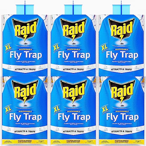 6 XL RAID Big Bag Fly Traps Outdoor - Keep Flies Away from Patio with Disposable Fly Traps Outdoor Hanging - Fly Bags Outdoor Disposable, Outdoor Fly Traps Outdoor Hanging, Big Bag Fly Trap Bag