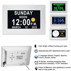 【2024 New】 19 Alarms Digital Clock with Auto DST, Sun Moon Icons, 20 Custom Reminders, 10-Level Auto Dimmer, 6 Display Modes, Day Date Calendar Clock for Seniors Dementia Alzheimers'- 7" with Remote