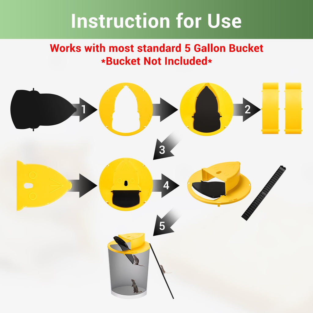 Mouse Trap Bucket Lid, Humane Non-Killer Mole Rat Traps，5 Gallon Bucket Compatible Auto Reset Mouse Trap, 2 Pack Reusable Mouse Trap Catch and Release for Indoor & Outdoor