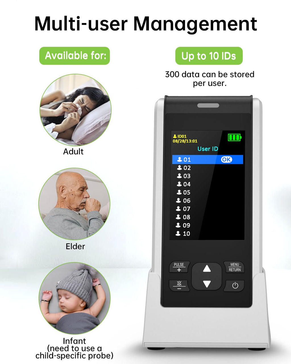 Pulse Oximeter - Handheld Pulse Oximeter Rechargeable Overnight Continuous Mornitor oxygen meter finger pulse oximeter Fingertip with Pulse o2 sat monitor finger for oxygen SpO2