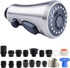 Hibbent Pull Down Spray Head for Kitchen Faucet, NSF/ANSI/CAN 61 & CUPC Certified 3-Function Spray Nozzle, 15 Adapters, Sink Faucet Head Replacement Compatible with Moen, Delta, Kohler, Brushed Nickel
