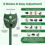 Solar Animal Repeller Outdoor 5 Modes Ultrasonic Animal Repeller with Motion Sensor and Flashing Light