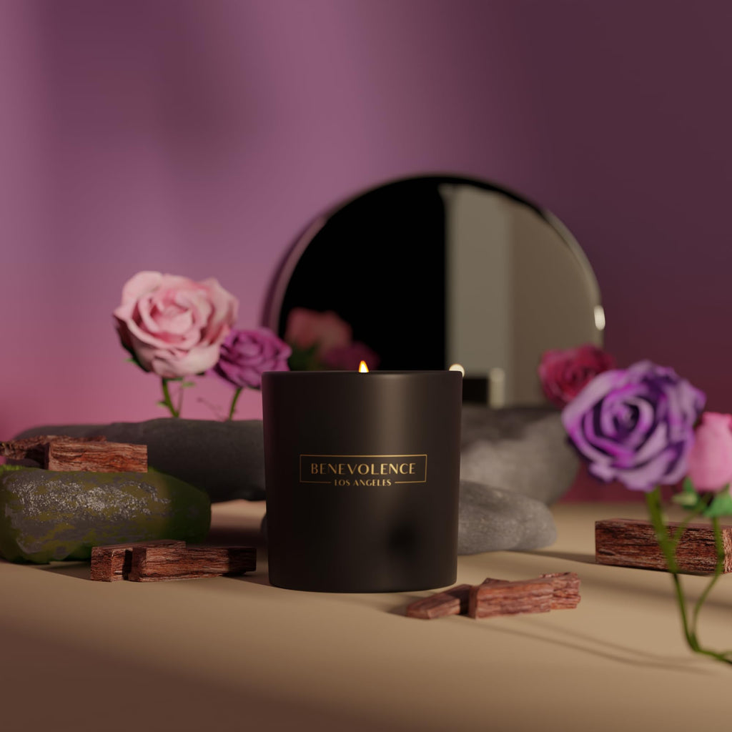 Benevolence LA Rose & Sandalwood Scented Candles | Jar Candle Black, 6 Oz Spring Scented Candles, Manly Indulgence Candles, Scented Candle for Men | Sandalwood Candles, Natural Candles for Women