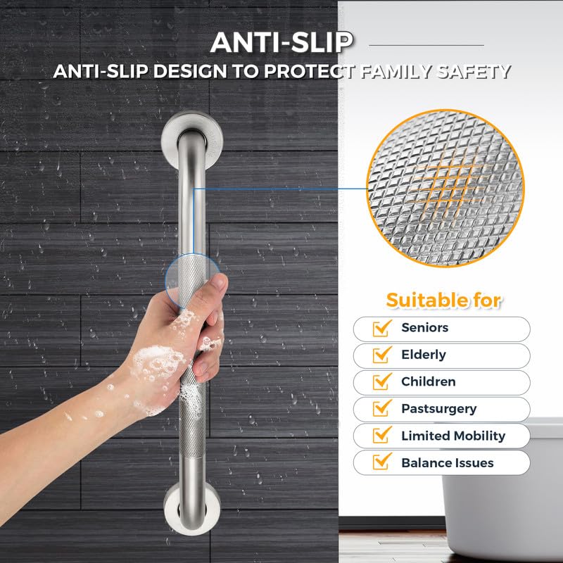 Grab Bars for Shower, 2 Pack 20-Inch Anti Slip Shower Handles for Elderly, Safety Shower Grab Bar, Stainless Steel Handicap Grab Bars for Bathroom,Toilet (Brushed Nickel, 1" Diameter)