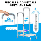 FORTEMOTUS 2 Step Stool with Handle for Elderly - Heavy Duty Bed Steps for High Beds for Adults with Adjustable Handrail &Non-Skid Platform, Foot Stool Ladder for Bedside, Kitchen, Car, RV, Bathtub