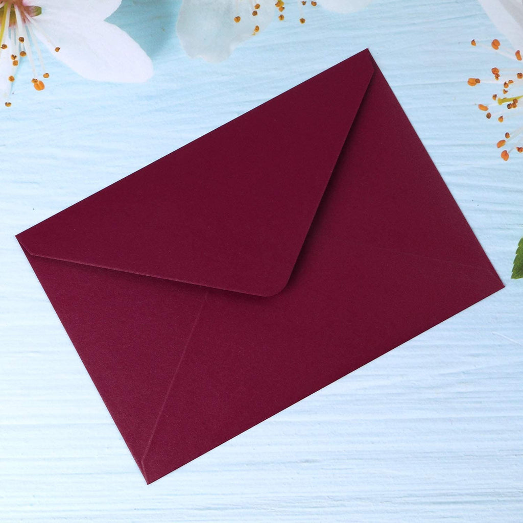 PONATIA 50 PCS/Pack A7 Envelopes, 5.25 x 7.5'' Shiny Burgundy Envelopes, 5x7 envelopes Perfect for Wedding Invitation Cards, Greenting Cards, Christmas Gift Cards Envelopes